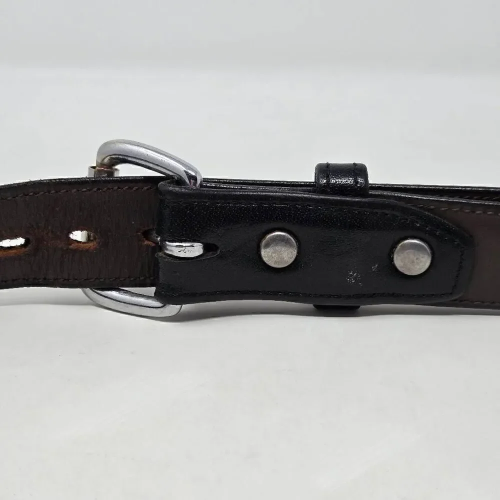 JAMES CULVER HANDMADE BLACK LEATHER SILVER BUCKLE MENS BELT SIZE 46 1.25